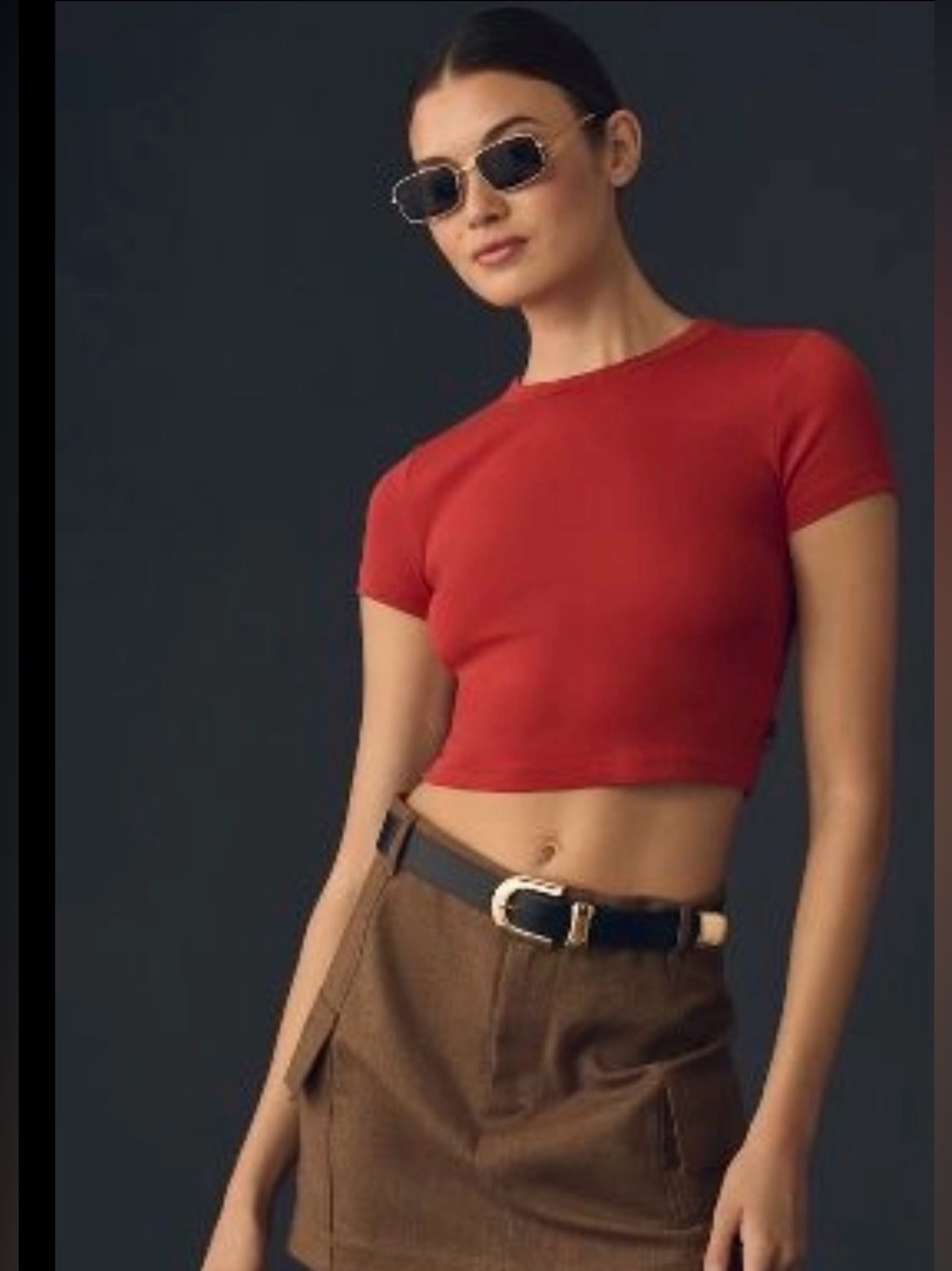 Emrata x AG Emily  Red Cropped Crewneck Tee